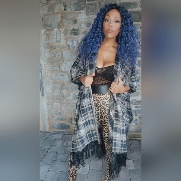 Miz Native Plaid Vegan Fringe Poncho - Picture 11 of 17